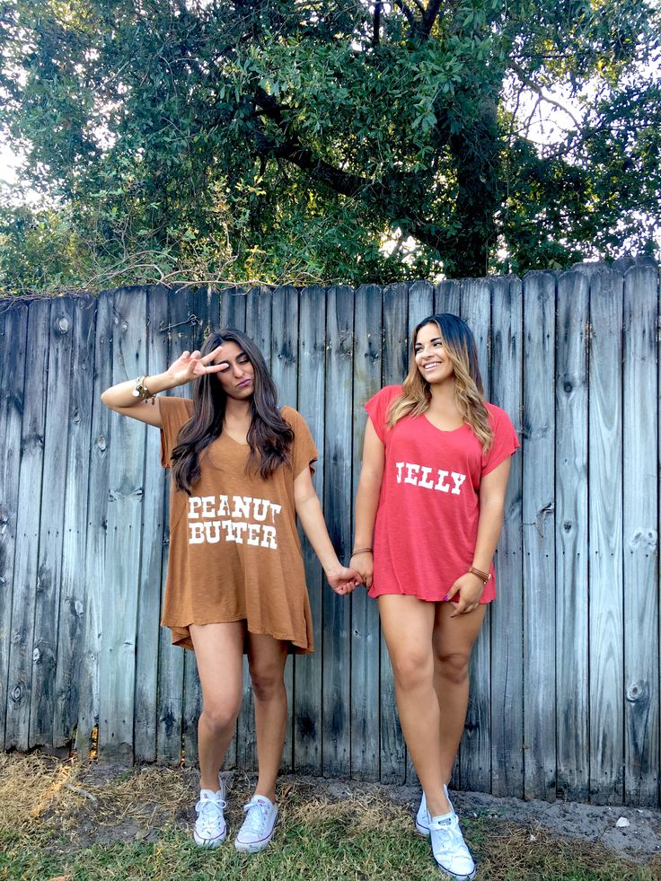 Peanut Butter & Jelly – Brown and purple outfits with simple “PB” and “J” labels.