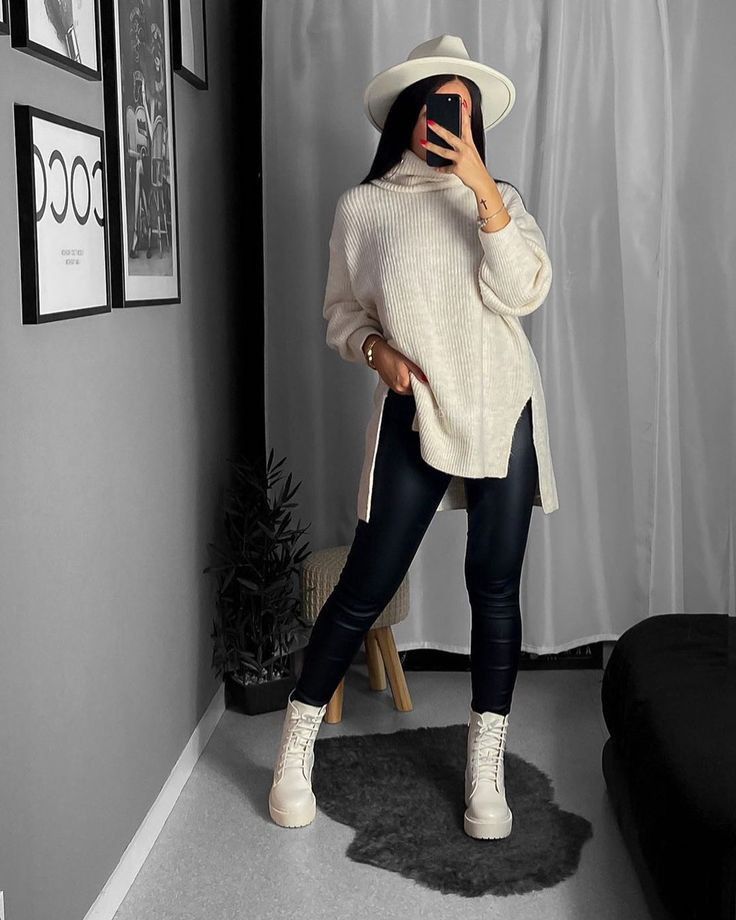 Combat boots with oversized sweater 