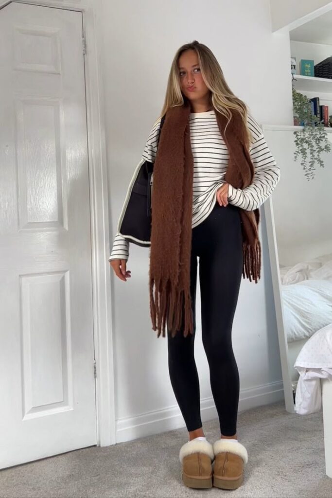 Long Scarf with Strip Shirt and boots