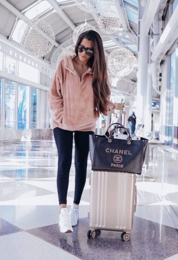 Pink Fur Hooded Sweater with Leggings and Sneakers