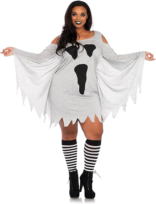 Plus Jersey Ghost Long Sleeve Halloween Dress