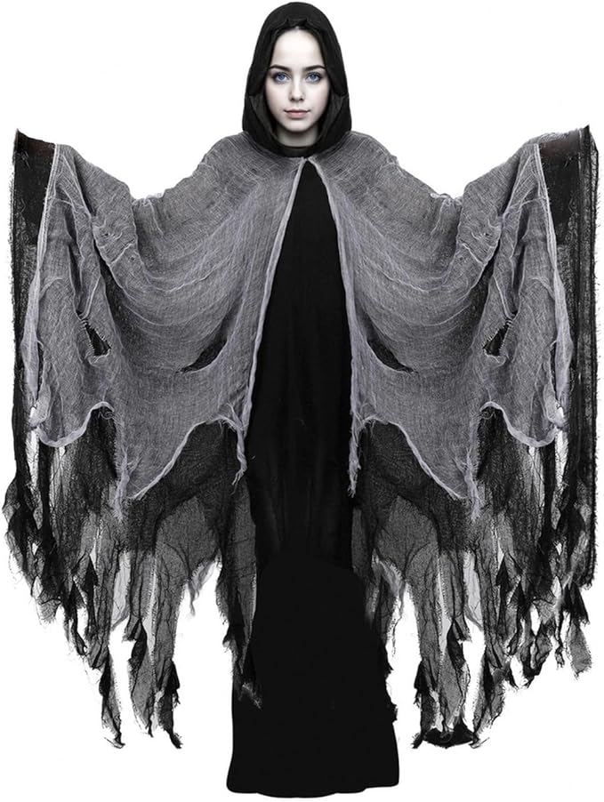 Wizard Ghost Costume Hooked Cloak Medieval Renaissance Cape Death Horror Scary Gifts for Halloween Party Cosplay