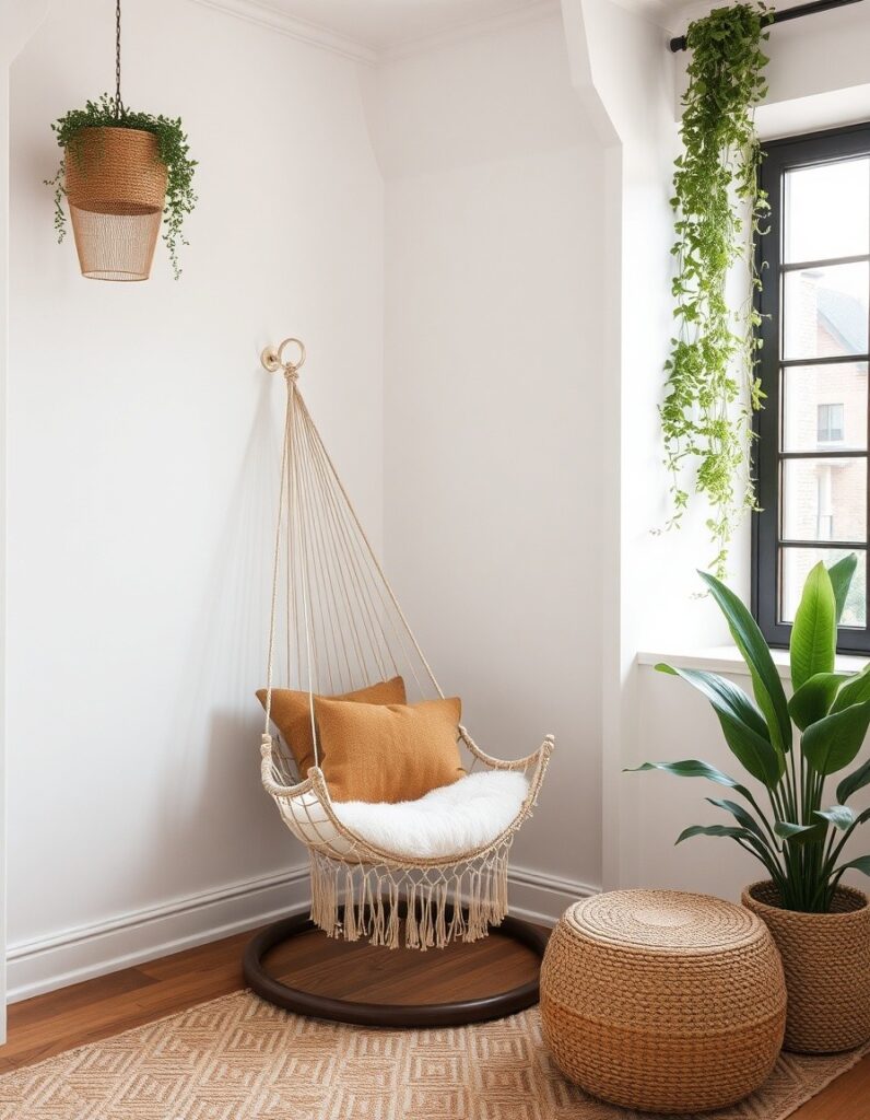 A hammock chair in the corner 30 Room Decor Aesthetic Ideas