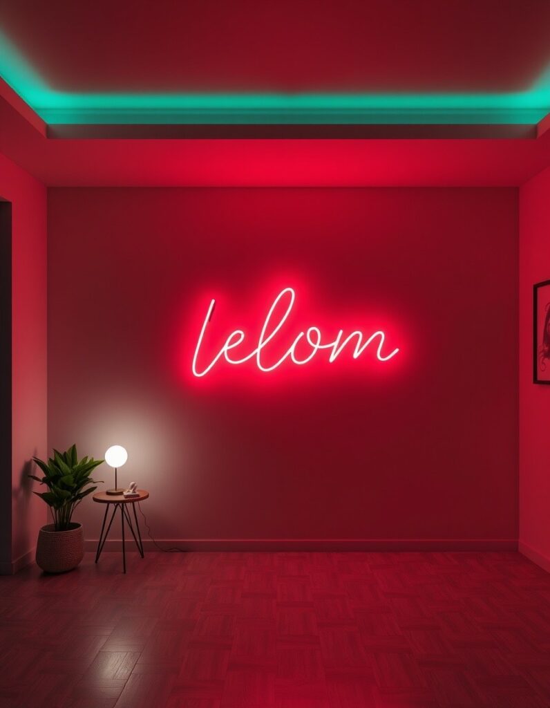 A neon sign with a meaningful word or shape 30 Room Decor Aesthetic Ideas