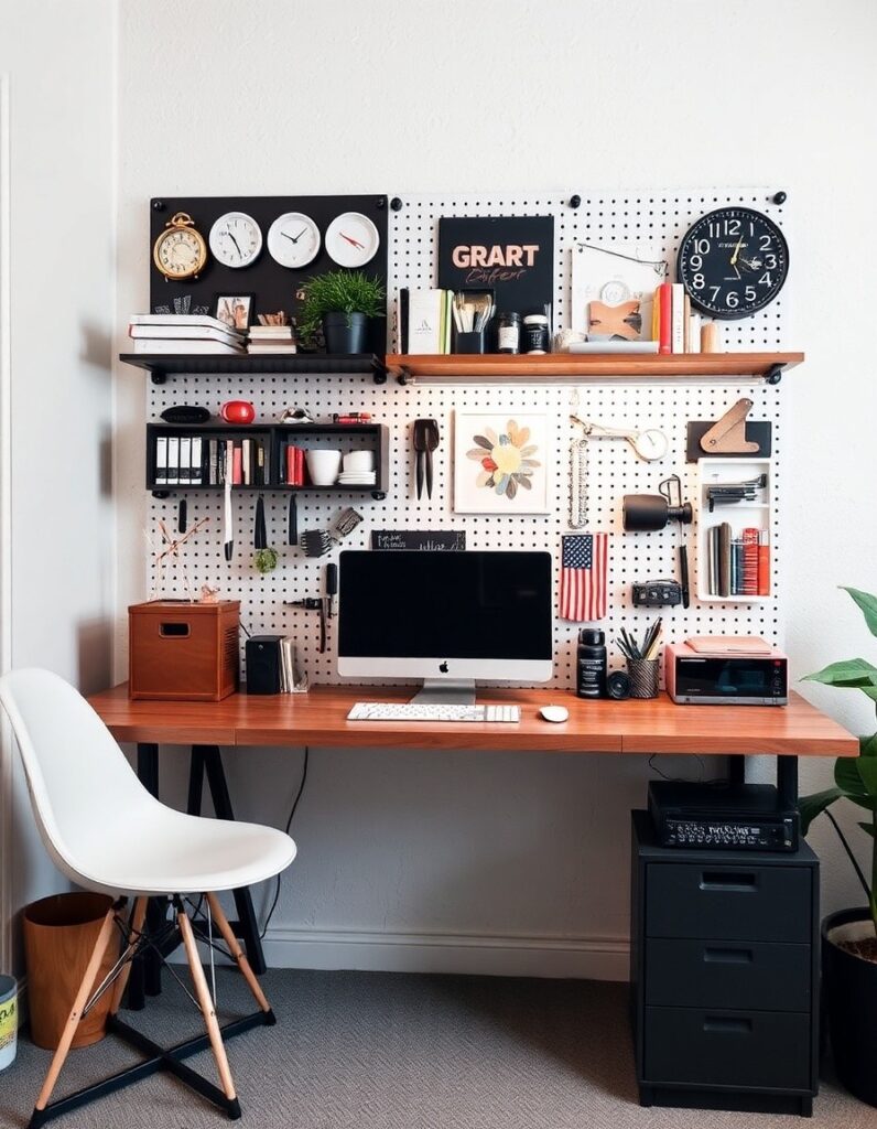 A pegboard organizer for your desk area 30 Room Decor Aesthetic Ideas