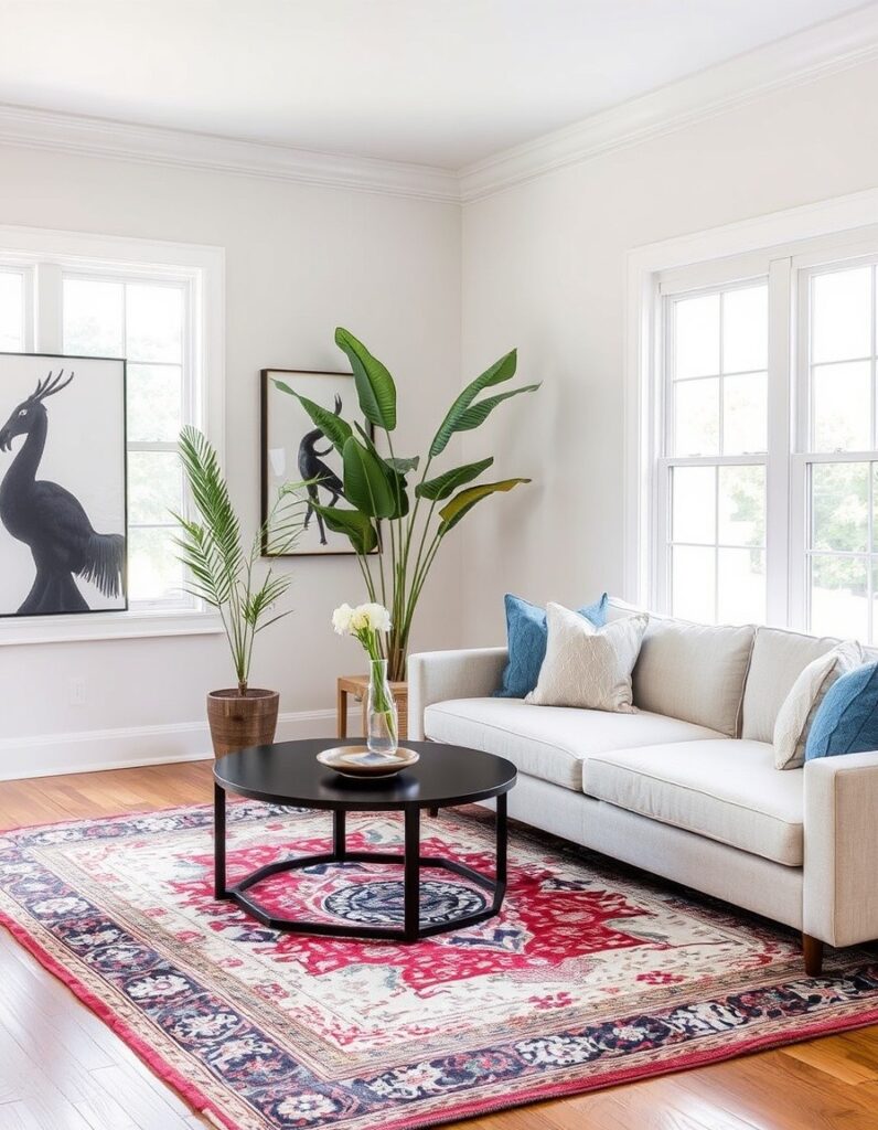 A statement rug that defines the space 30 Room Decor Aesthetic Ideas