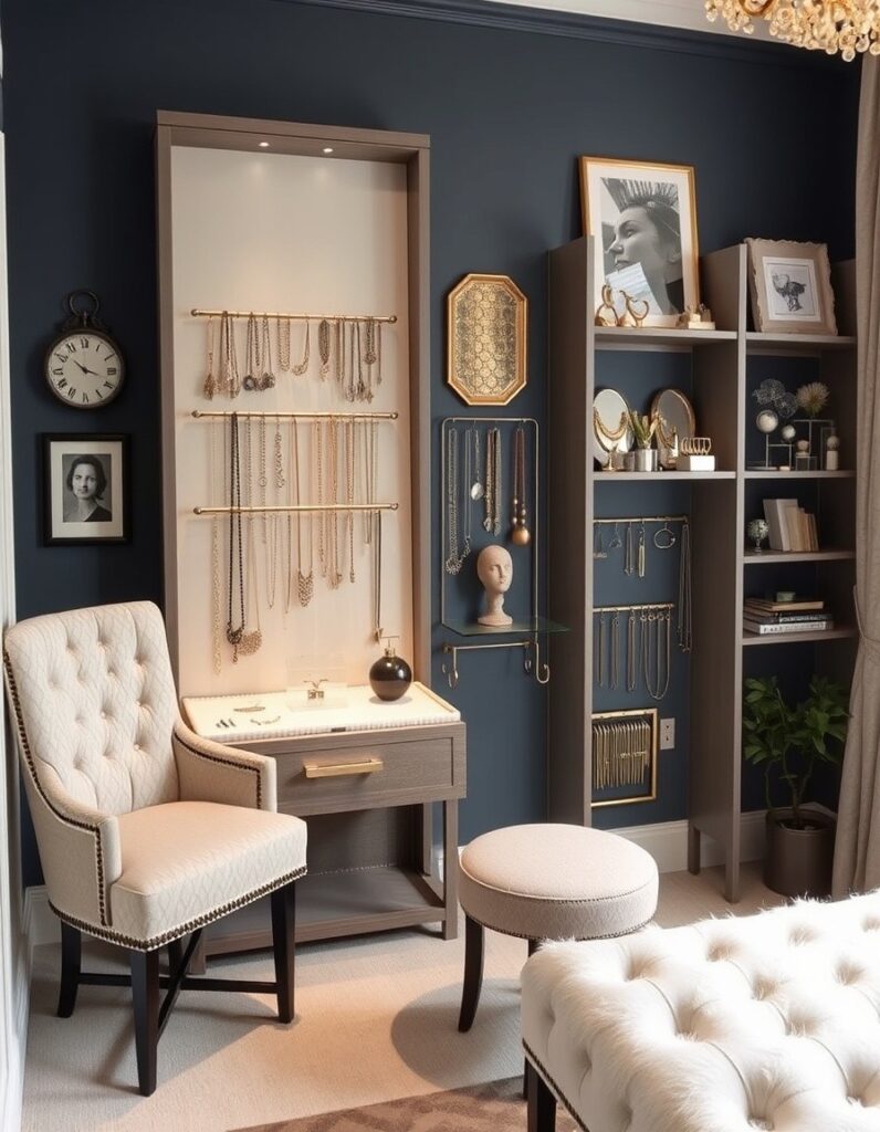 A stylish, organized jewelry display 30 Room Decor Aesthetic Ideas