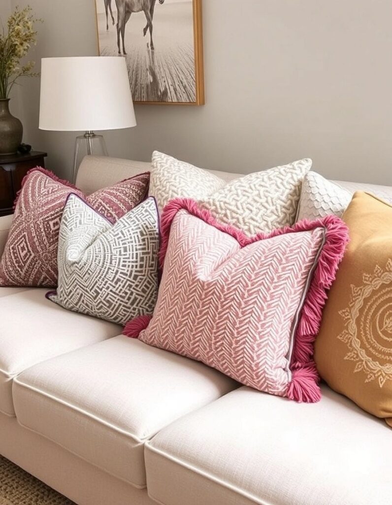 Decorative throw pillows in various textures 30 Room Decor Aesthetic Ideas