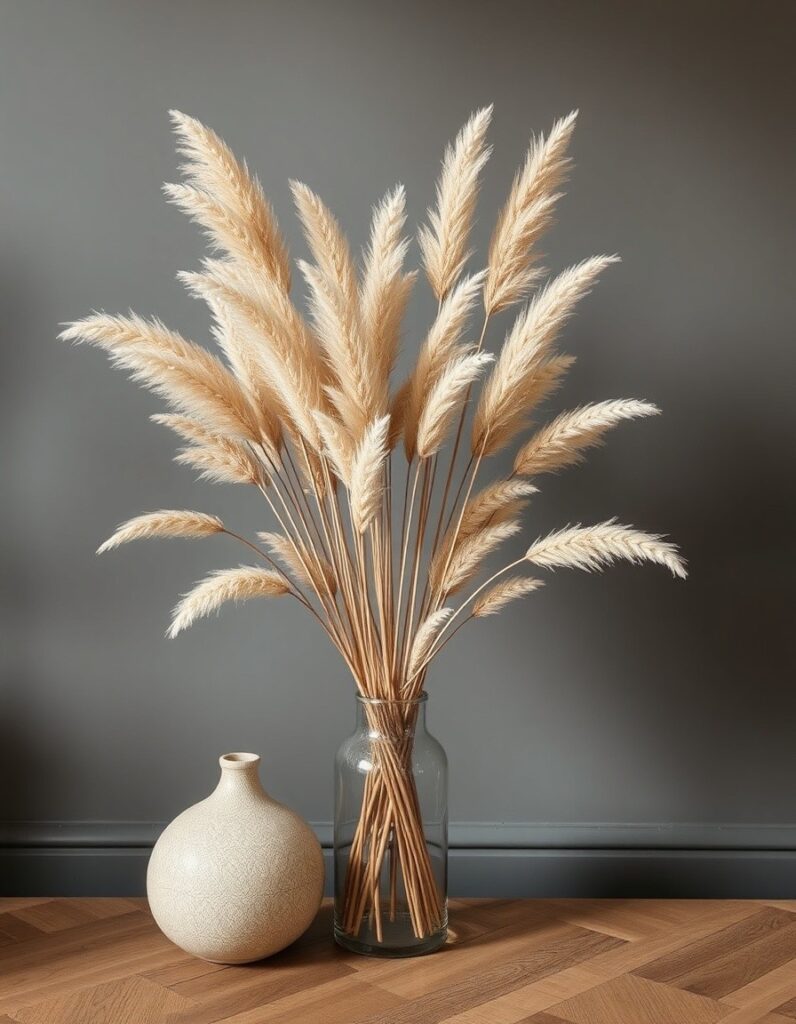 Pampas grass or dried flowers in a vase 30 Room Decor Aesthetic Ideas