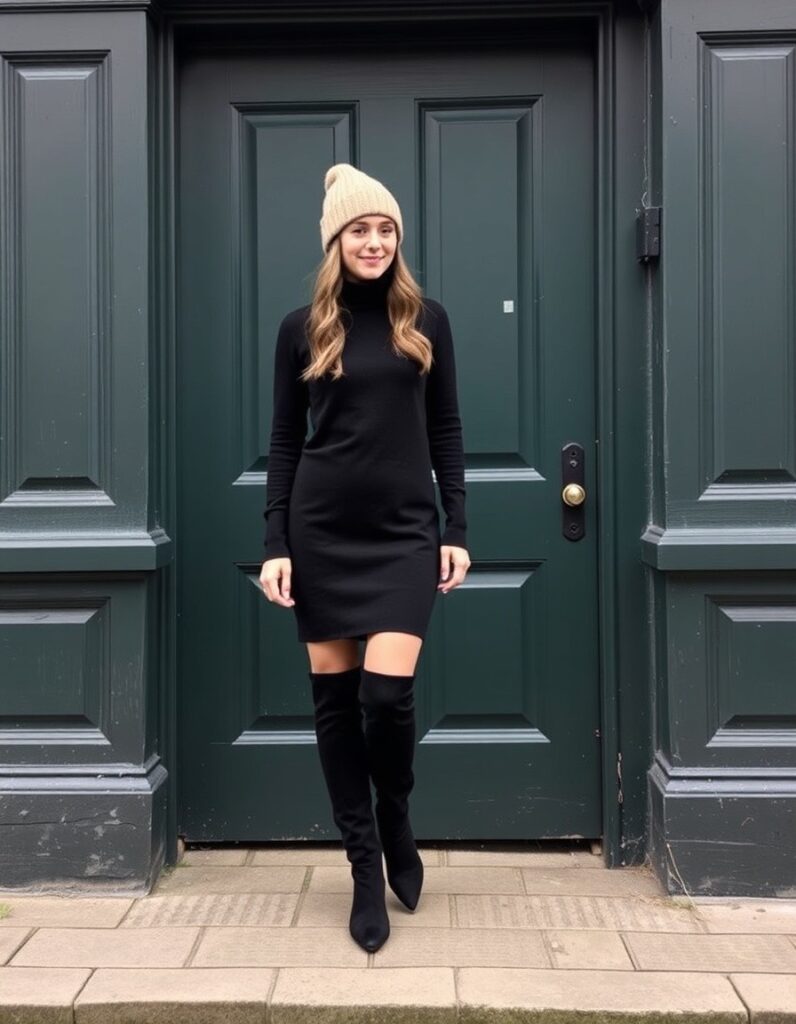 NYC Winter Outfits Looks and Styles 17 NYC Winter Outfits - Let's have a fun and exciting Winter this season. New York City in the winter is a magical yet merciless experience. NYC Winter Outfits - A merino wool dress with over-the-knee boots and a beanie
