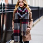 A plaid wool scarf to add a pop of pattern to a monochrome outfit NYC Winter Outfits Looks and Styles