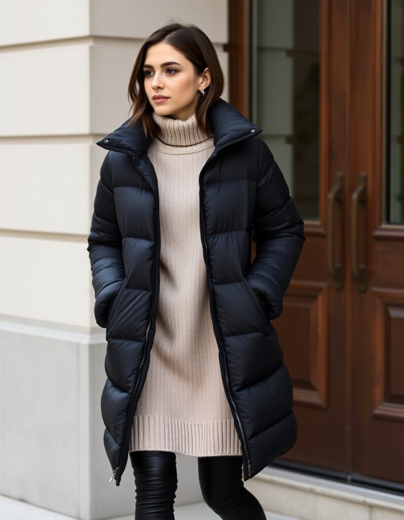 NYC Winter Outfits Looks and Styles 6 NYC Winter Outfits - Let's have a fun and exciting Winter this season. New York City in the winter is a magical yet merciless experience. NYC Winter Outfits - The long black puffer coat over a cashmere turtleneck and black skinny jeans