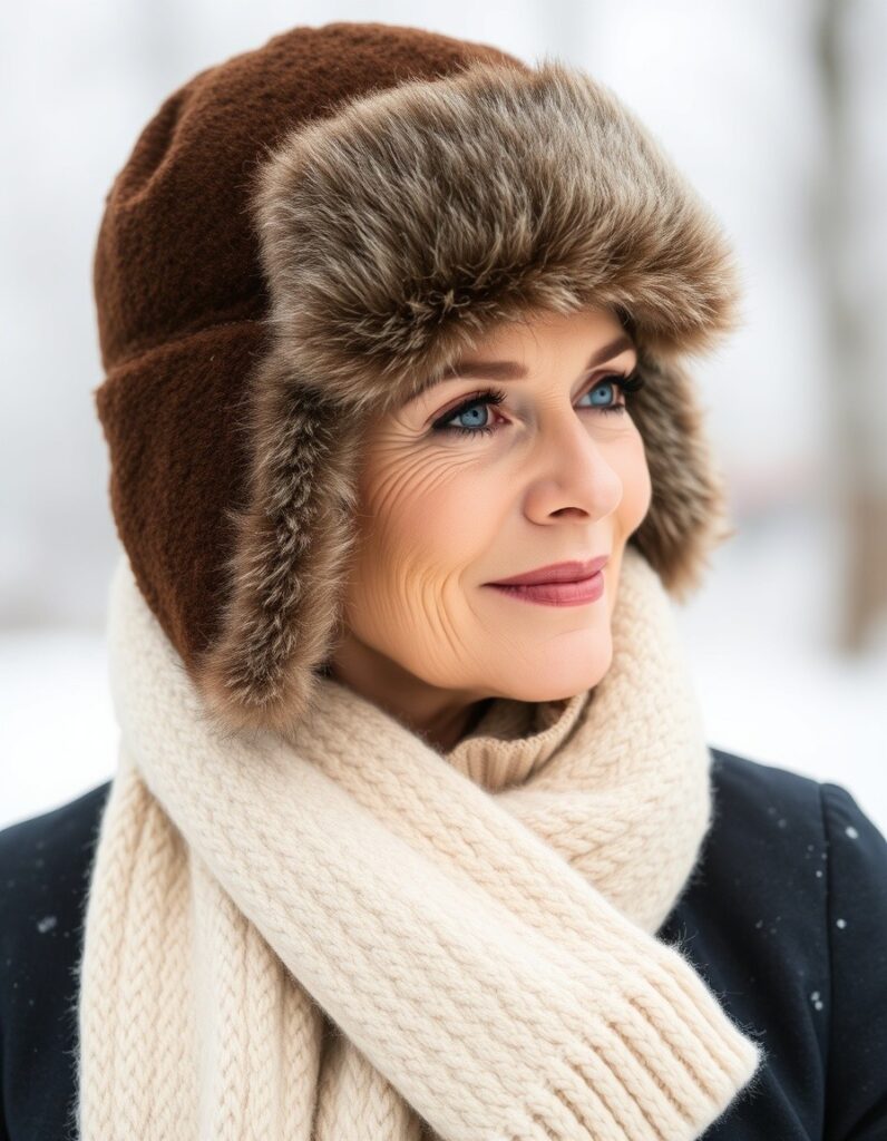 Winter Outfit for Women Over 50 A Guide to Style and Comfort 34 Winter Outfit for Women Over 50 A Guide to Style and Comfort A flattering trapper-style hat that covers the ears in extreme cold for over 50 woman