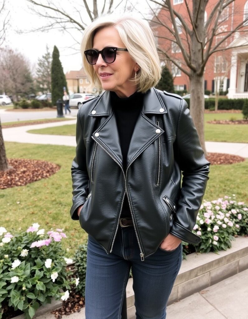 Winter Outfit for Women Over 50 A Guide to Style and Comfort 22 Winter Outfit for Women Over 50 A Guide to Style and Comfort A leather jacket for a cool, edgy layer on milder days for over 50 woman