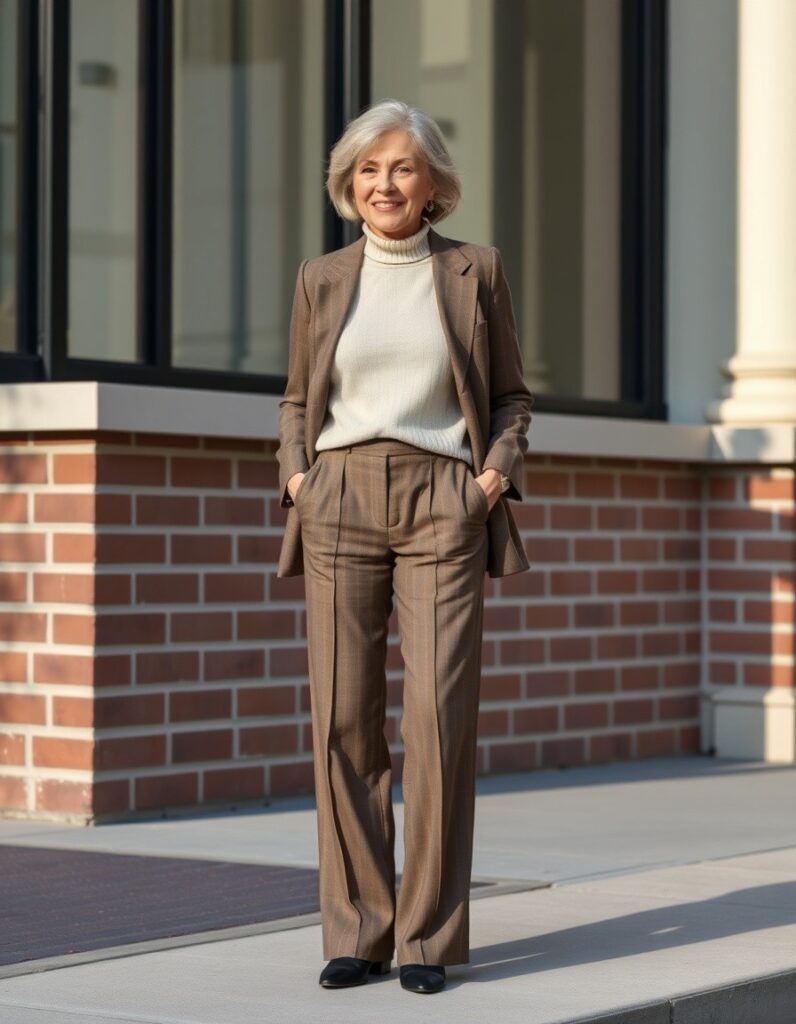 Winter Outfit for Women Over 50 A Guide to Style and Comfort 20 Winter Outfit for Women Over 50 A Guide to Style and Comfort A pair of tailored, wide-leg trousers with a fitted sweater. for over 50 woman