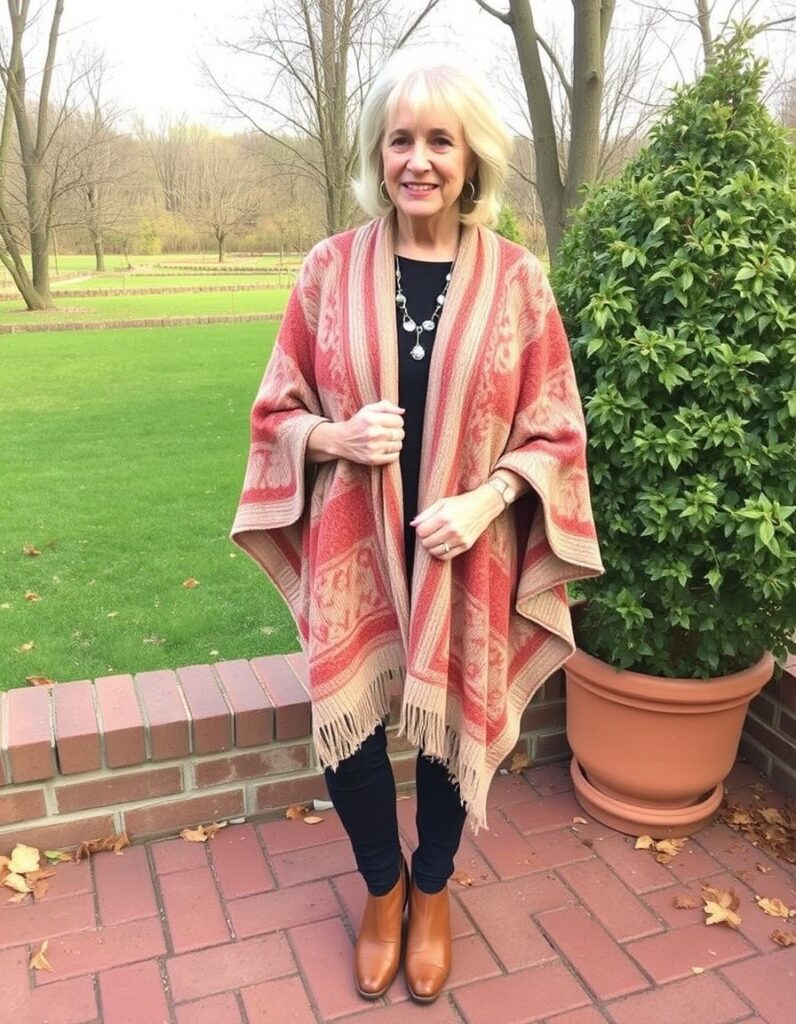 Winter Outfit for Women Over 50 A Guide to Style and Comfort 18 Winter Outfit for Women Over 50 A Guide to Style and Comfort A poncho or cape for a stylish alternative to a coat for over 50 woman