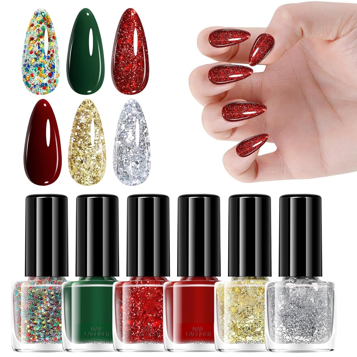 Christmas Nail Polishes, 6-Color Long Lasting