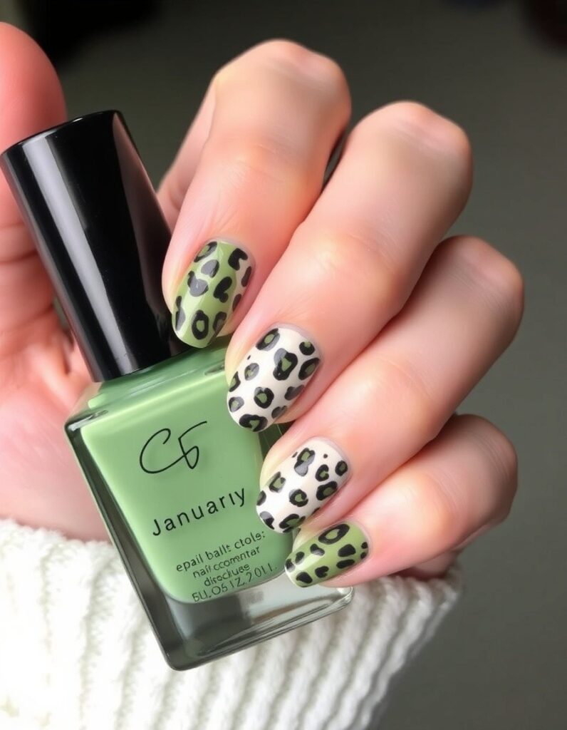 January Nail Animal Prints in Winter Colors