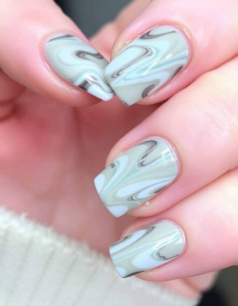 January Nail Marbled Ice