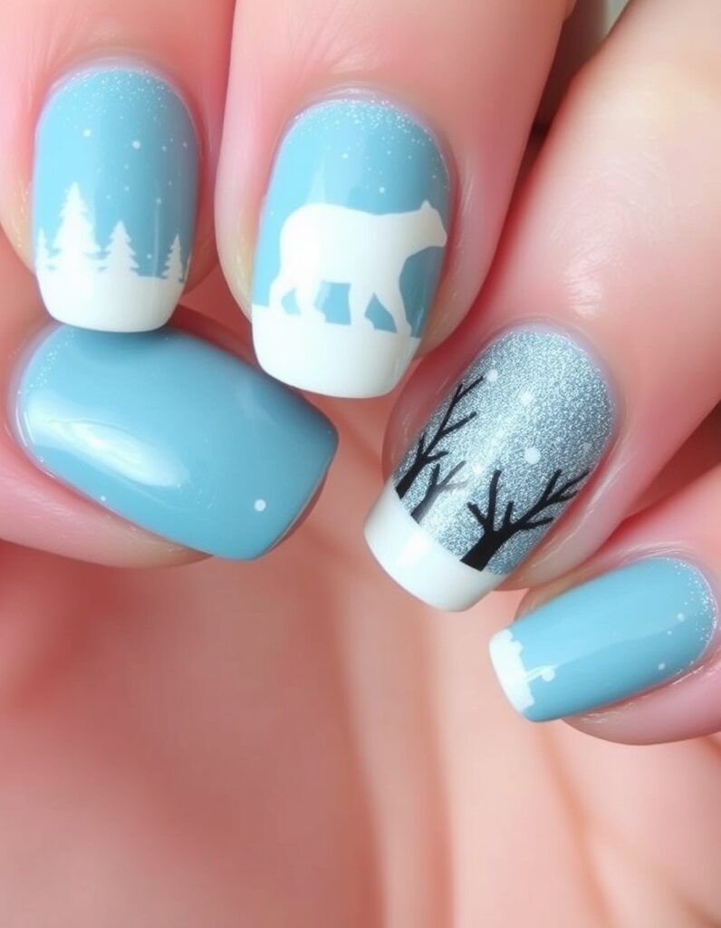 January Nail Polar Bear Silhouette