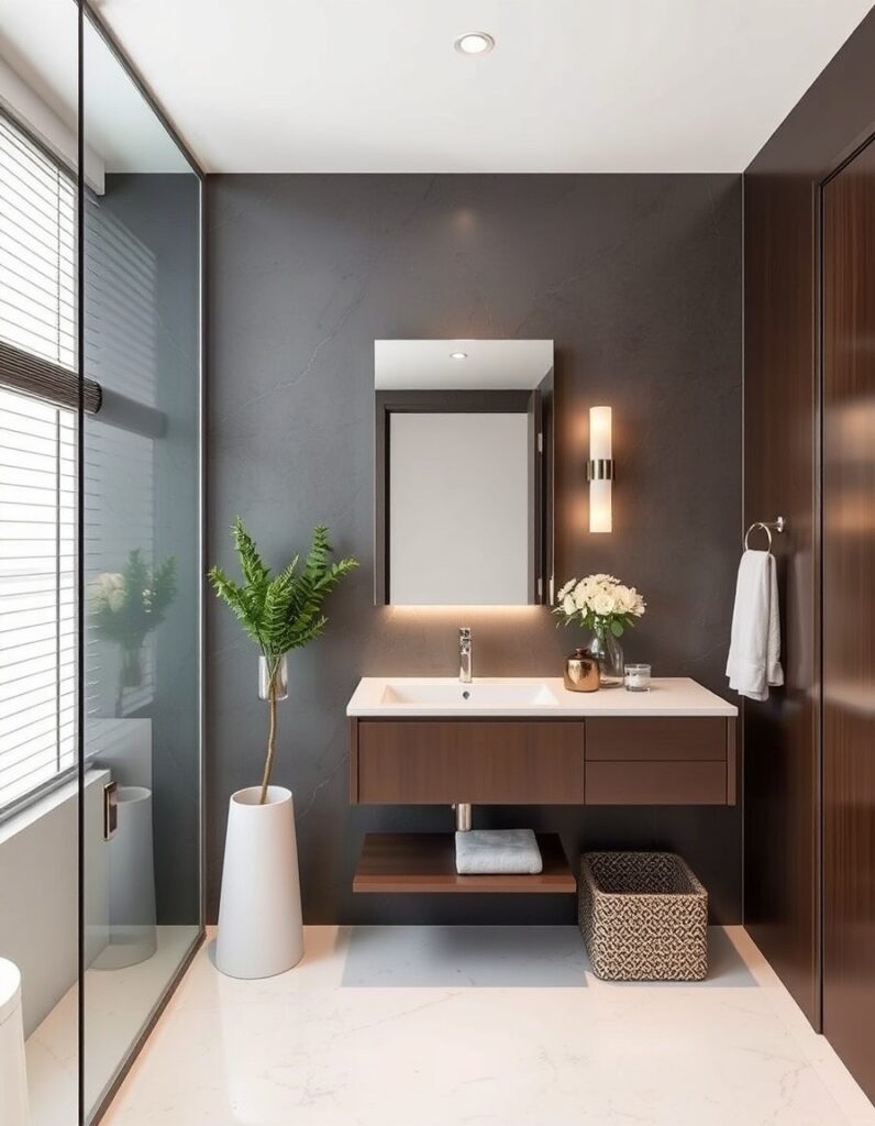 Modern Bathroom Ideas A built-in, recessed medicine cabinet with a mirror front