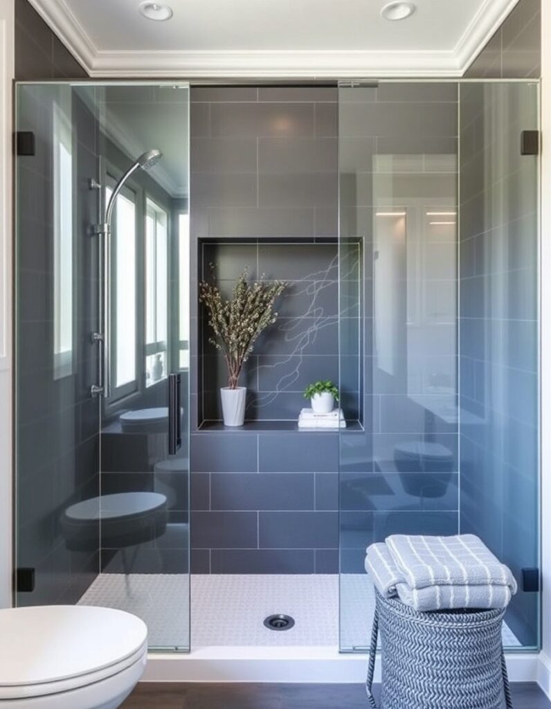 Modern Bathroom Ideas A charcoal grey accent wall in a shower niche
