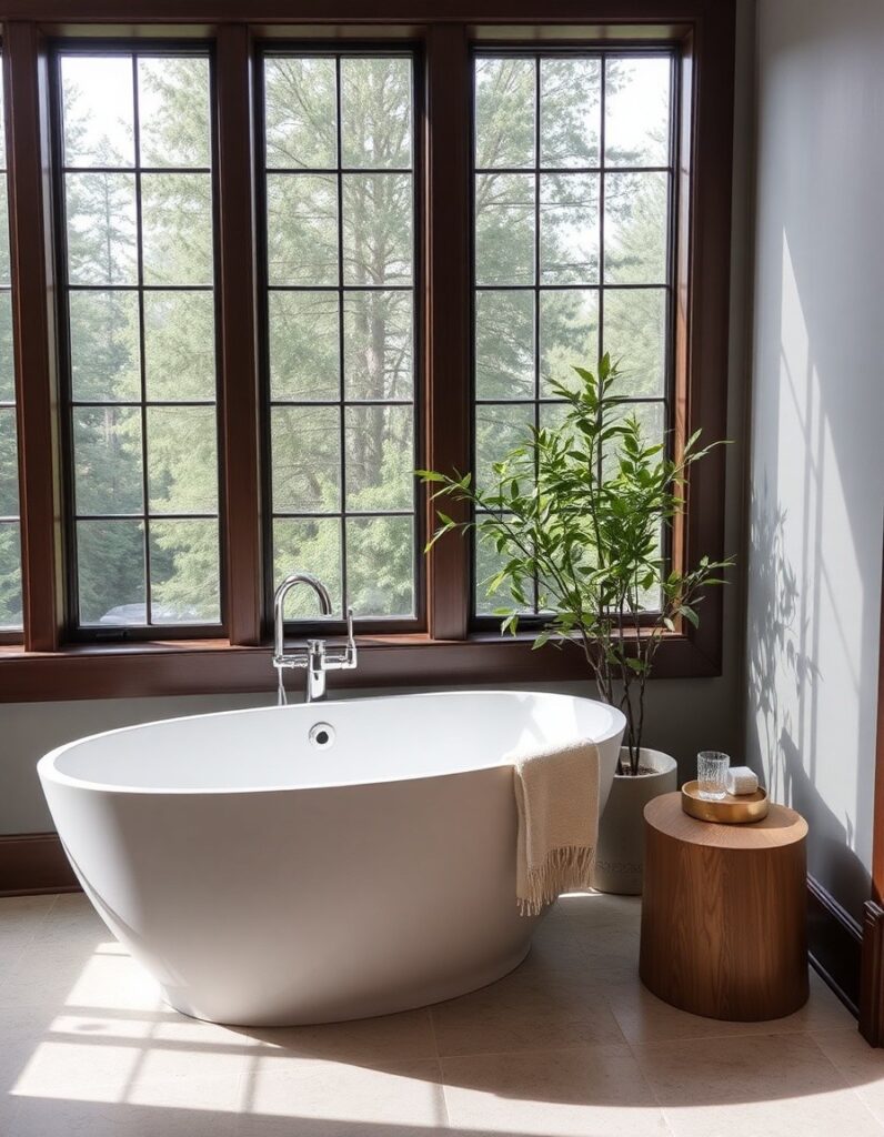 Modern Bathroom Ideas A freestanding oval tub next to a large window