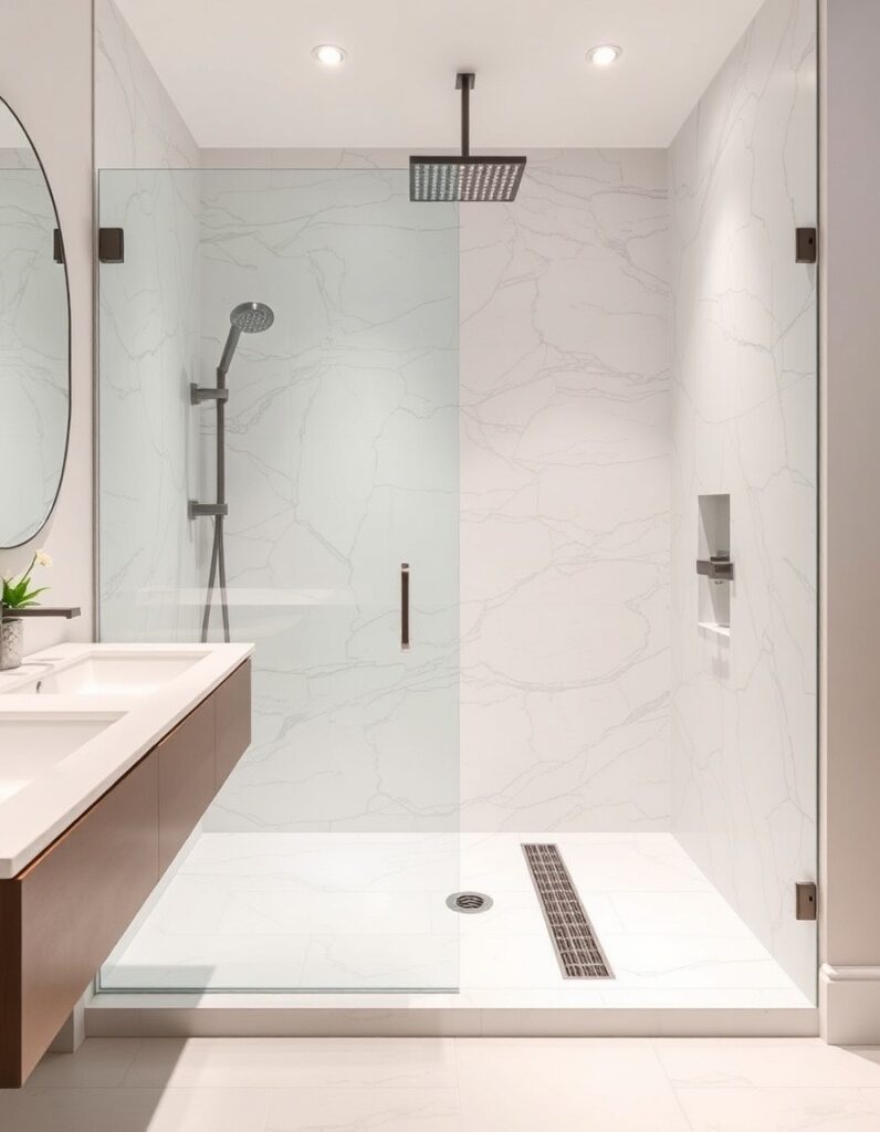 Modern Bathroom Ideas A linear drain in the shower for a clean line