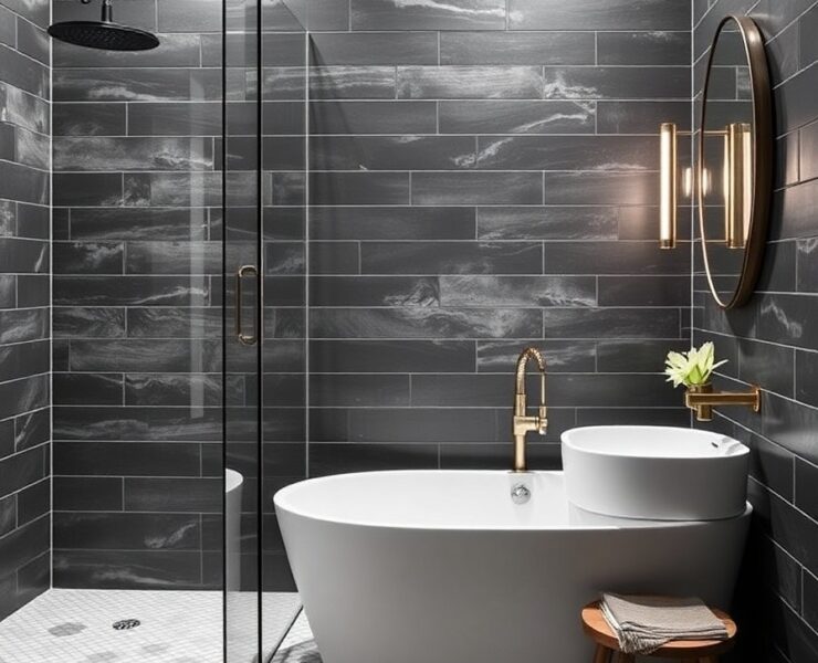 Modern Bathroom Ideas A mix of tile sizes large on walls smaller hex on the floor for contrast A Guide to Sleek, Serene Style Modern Bathroom Ideas