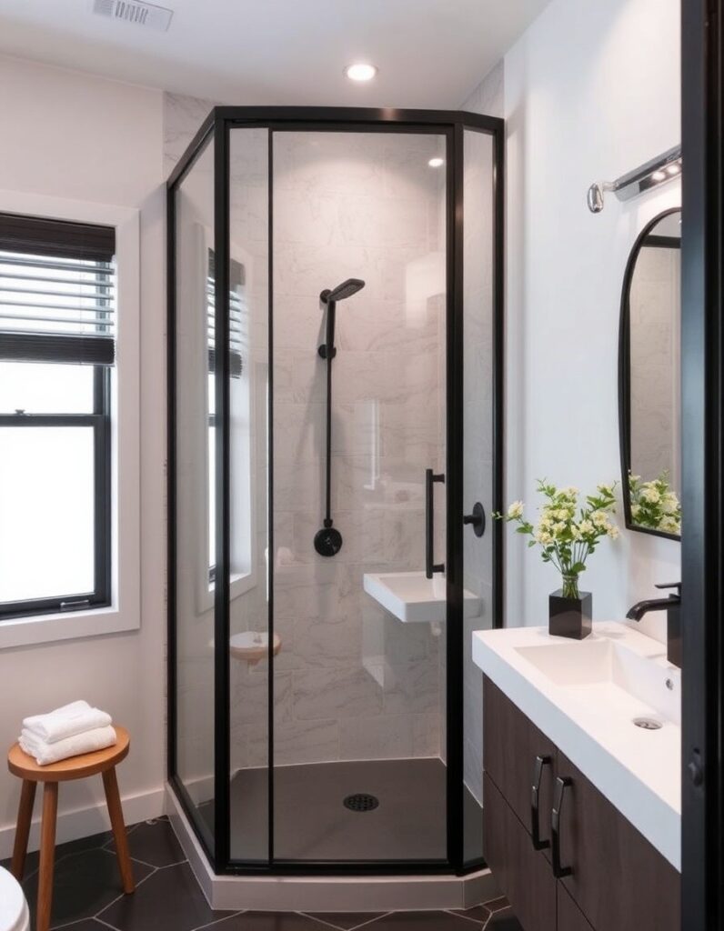 Modern Bathroom Ideas Black framed glass shower enclosure