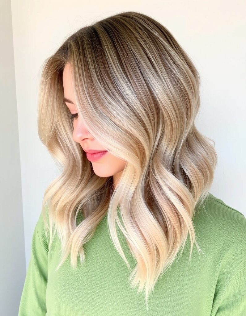 lob with a deep side part and soft waves