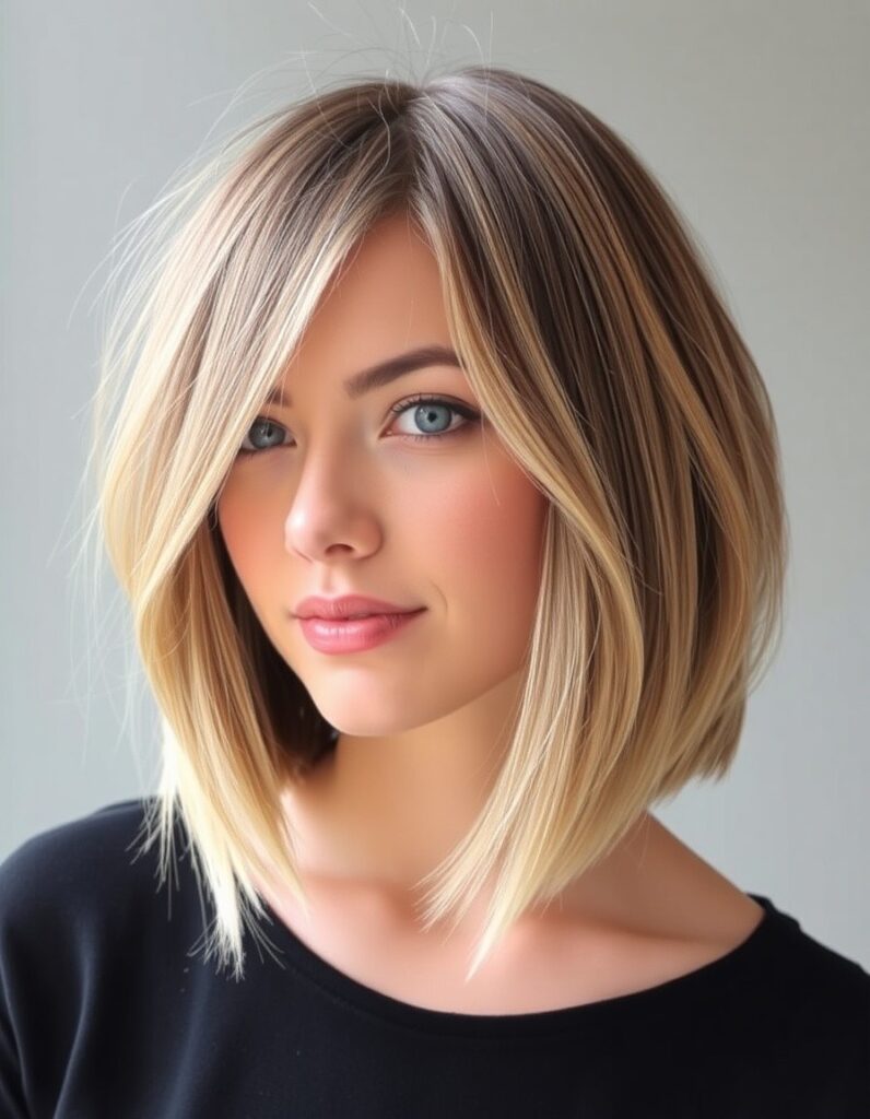 long bob with a money-piece highlight frame