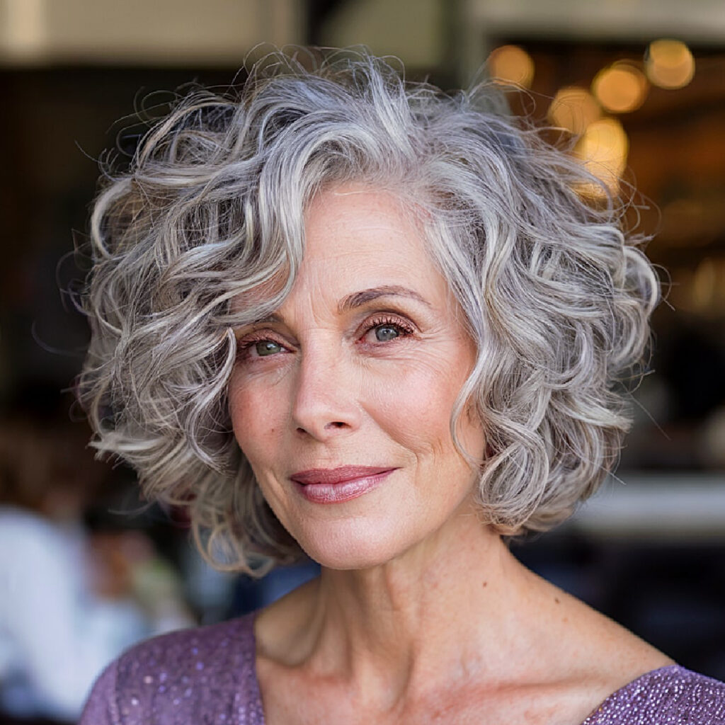 The Layered Curly Bob for older woman
