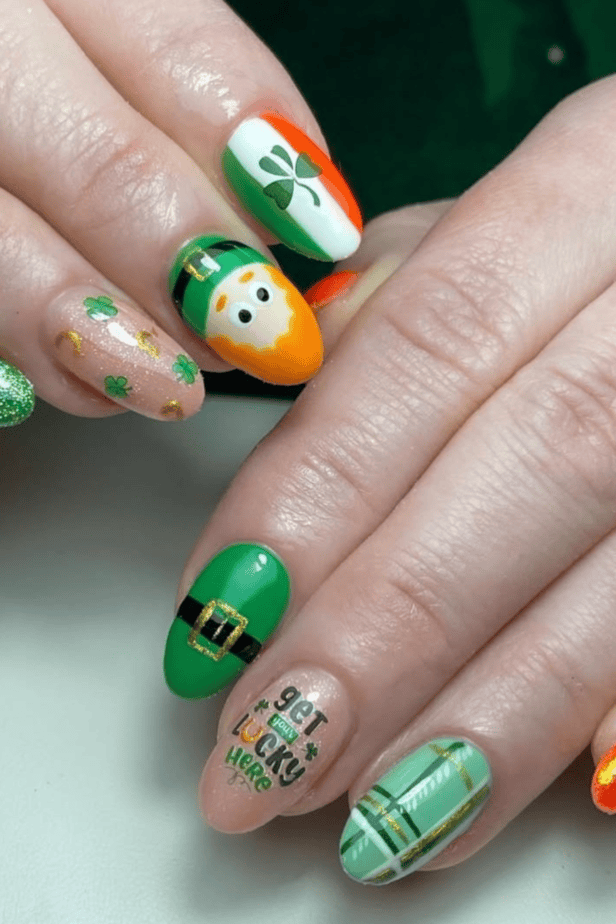 Lucky St. Patrick's Day Nail Designs 23 Lucky St. Patrick’s Day Nail Designs, St. Patrick's Day is the ideal occasion to experiment with your appearance. Cute Leprechaun Faces nails