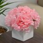 Faux Flowers with vase ，Fake Peony Bouquet in Square White Ceramic Vase Trendy Artificial Flowers for Summer