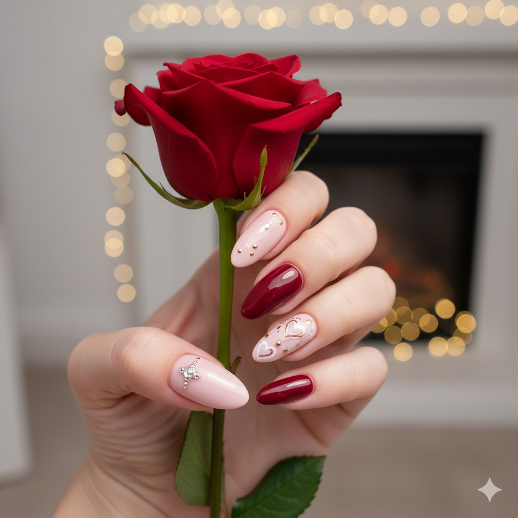 February Nails Mani Magic V-Day Rose design Nails 