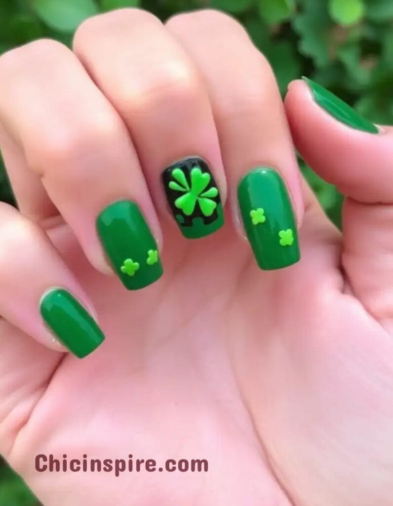 Lucky St. Patrick's Day Nail Designs 12 Lucky St. Patrick’s Day Nail Designs, St. Patrick's Day is the ideal occasion to experiment with your appearance. Four-Leaf Clover Decals nails