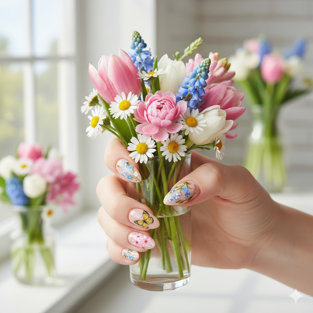 March Nail Art Ideas: Fresh Ideas for Spring Transitions 14 March Nail Art Ideas: 20 Fresh Ideas for Spring Transitions & Lucky Charm Manis, Can you feel it? The air is shifting. Fresh Florals Nails
