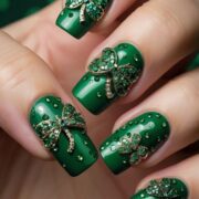 Matte Green with Glossy Shamrocks Nail Lucky St. Patrick's Day Nail Designs