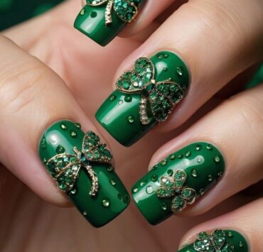 Matte Green with Glossy Shamrocks Nail Lucky St. Patrick's Day Nail Designs