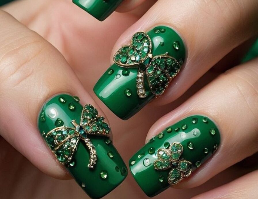 Matte Green with Glossy Shamrocks Nail Lucky St. Patrick's Day Nail Designs