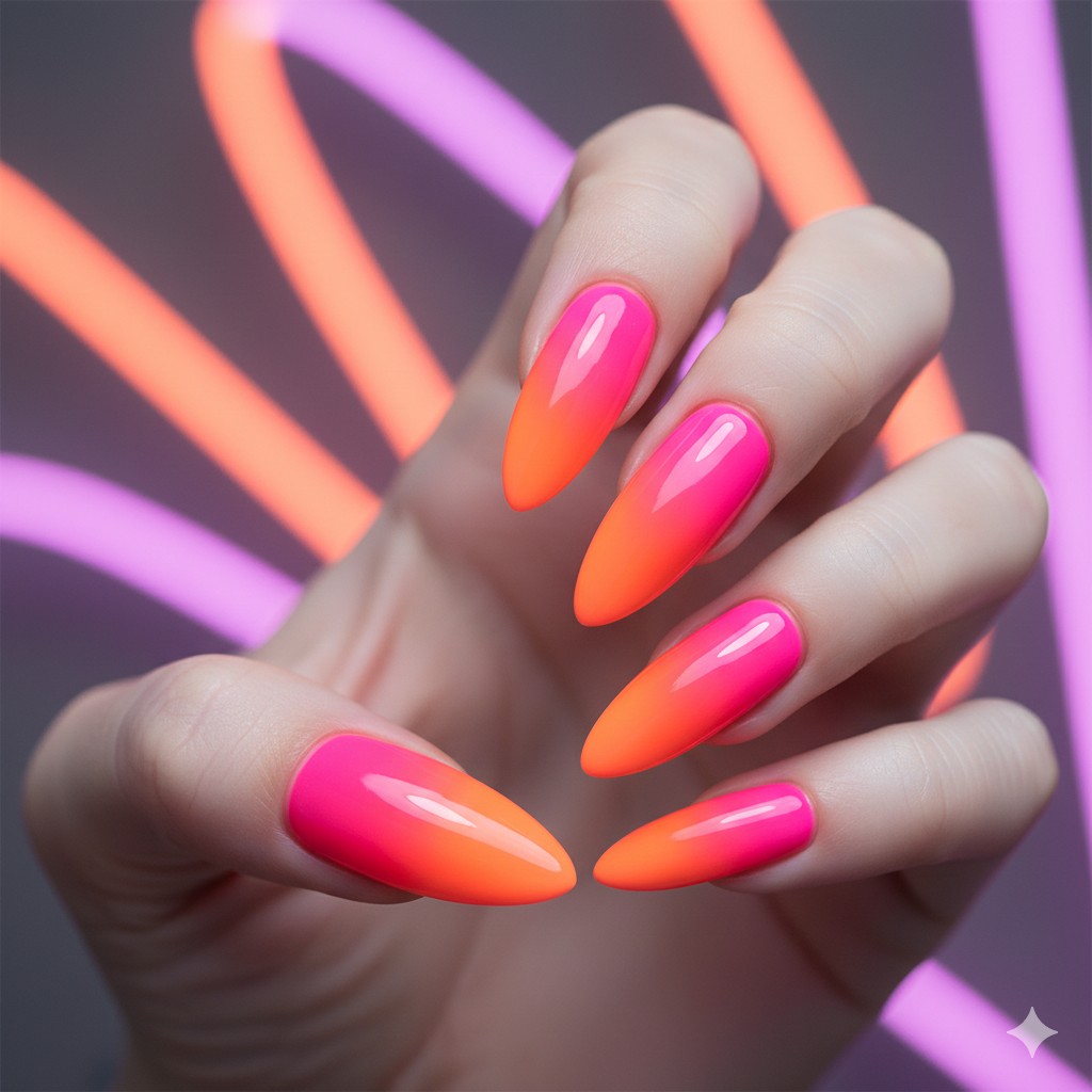 March Nail Art Ideas: Fresh Ideas for Spring Transitions 18 March Nail Art Ideas: 20 Fresh Ideas for Spring Transitions & Lucky Charm Manis, Can you feel it? The air is shifting. Neon Ombré (Pink to Orange) Nails
