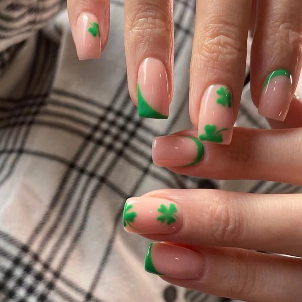 Lucky St. Patrick's Day Nail Designs 6 Lucky St. Patrick’s Day Nail Designs, St. Patrick's Day is the ideal occasion to experiment with your appearance. Shamrock French Tips Lucky St. Patrick’s Day Nail Designs