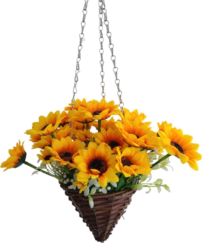 Sunflower & Wheat Field in a Wicker Basket Trendy Artificial Flowers for Summer