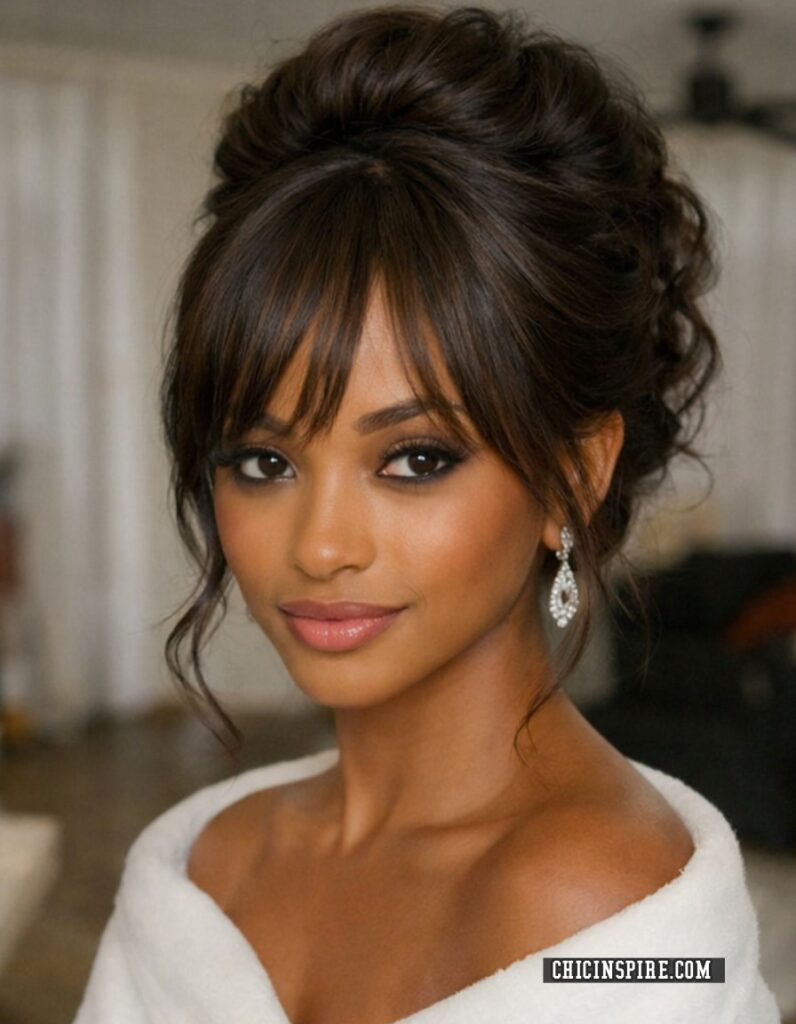 Bridal Updo with Wispy Bangs