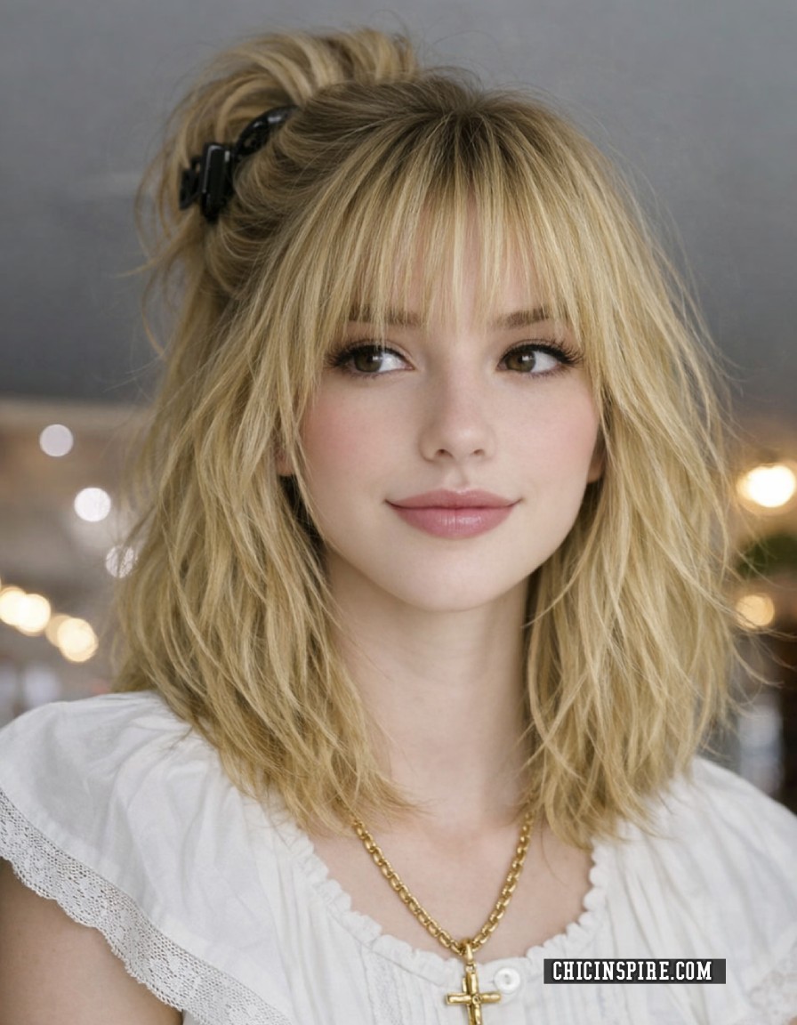 Claw Clip Updo with Bangs Wispy bangs hairstyle Whispy Bangs Hairstyle Ideas Face-Framing Looks
