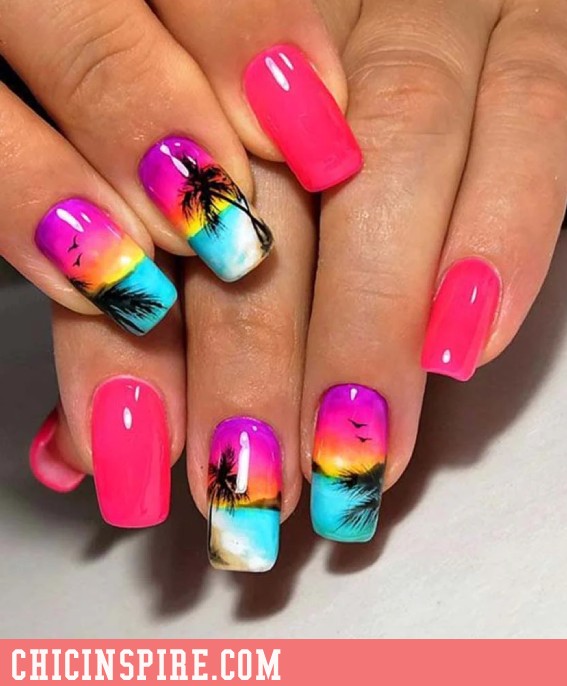 Color Blocked Brights summer tropical nails Bright Summer Nails Design Ideas |25 Vibrant Design Ideas