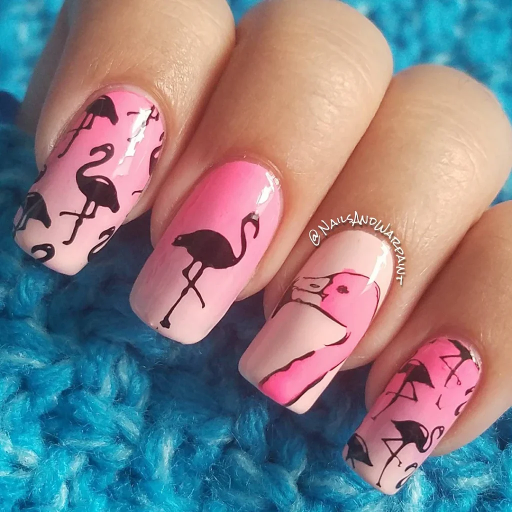 Flamingo Pink summer tropical nails
