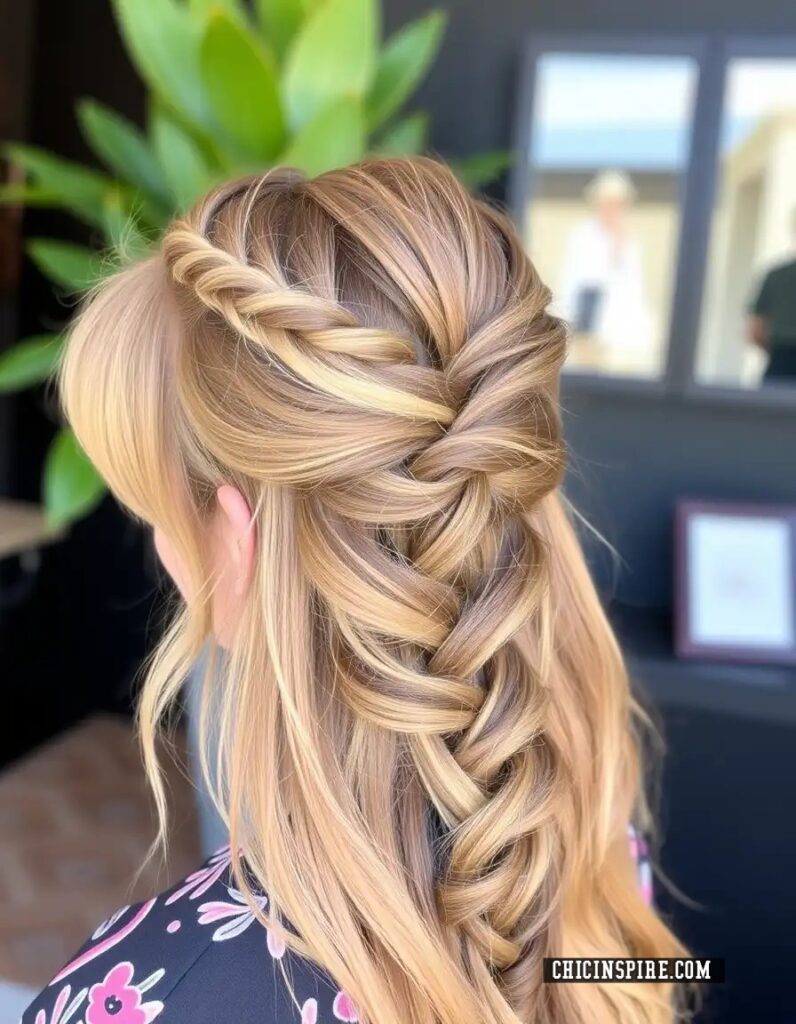 Half-Up French Braid with Wispy Bangs