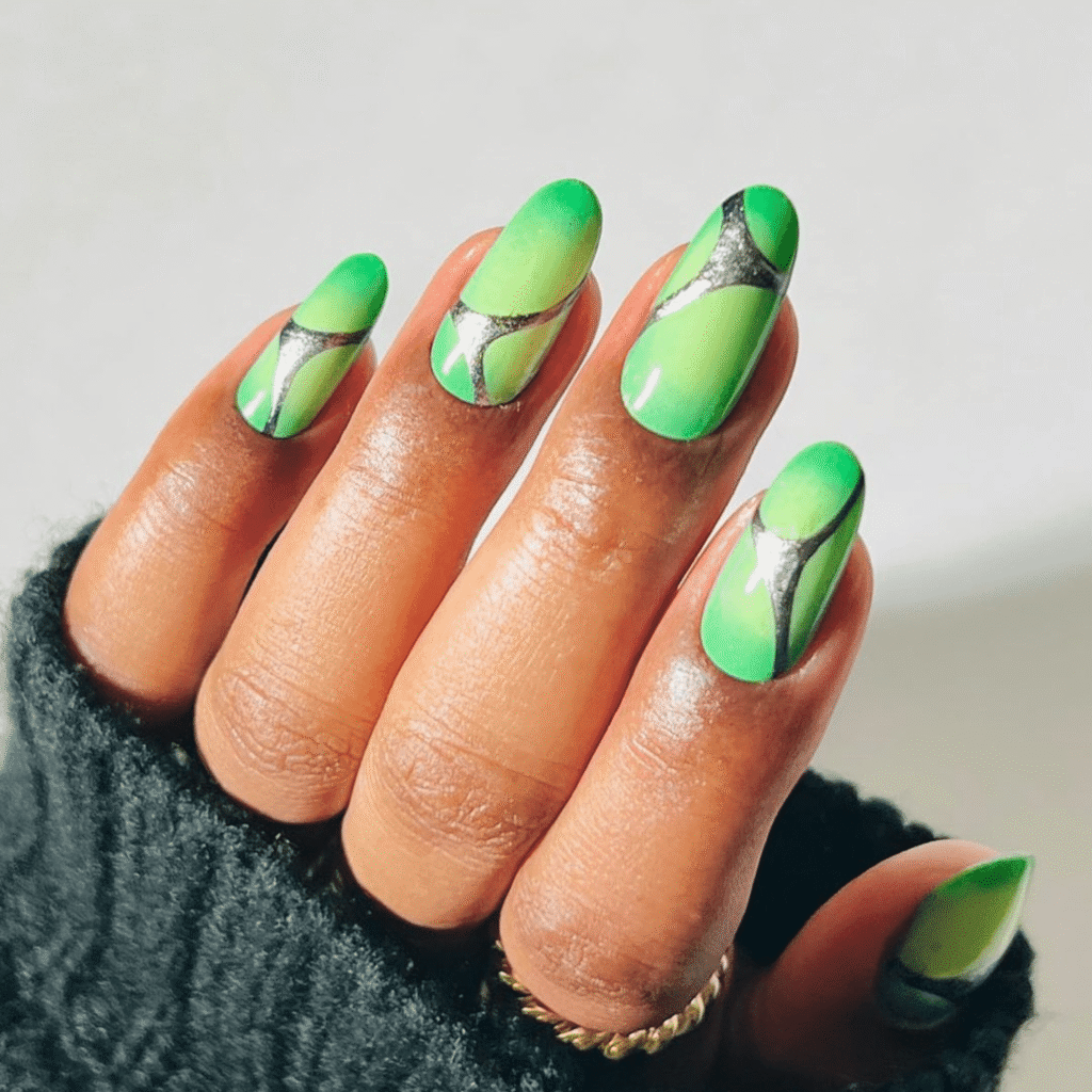 Lime Green Chrome summer nails